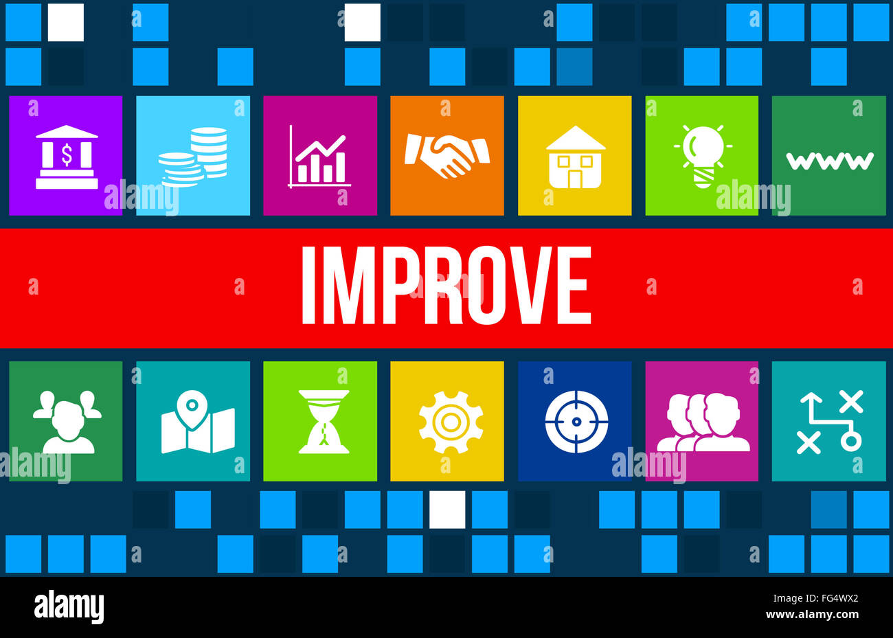 Improve concept image with business icons and copyspace Stock Photo - Alamy