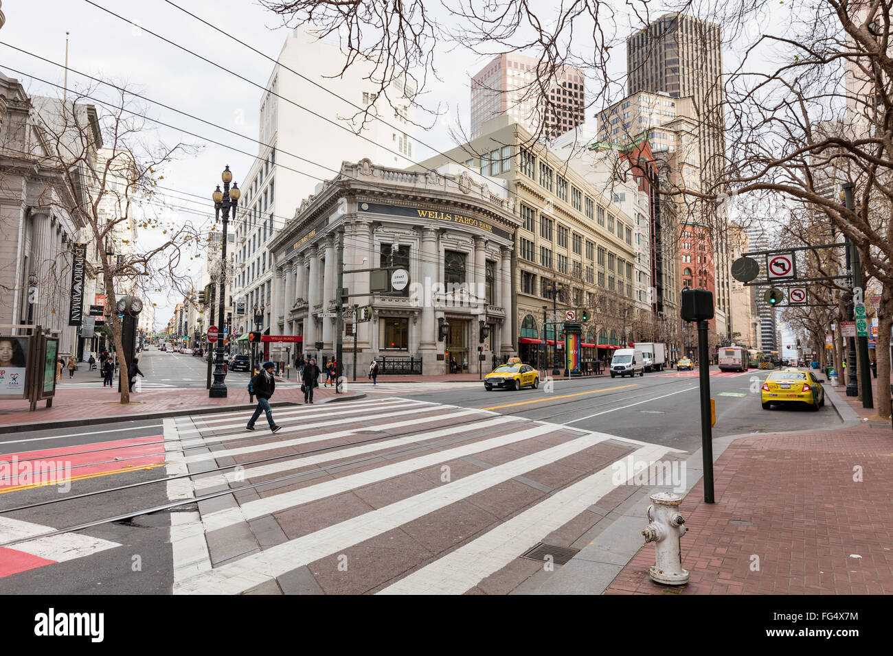 View on a Wells Fargo bank street view in San Francisco Stock Photo Alamy