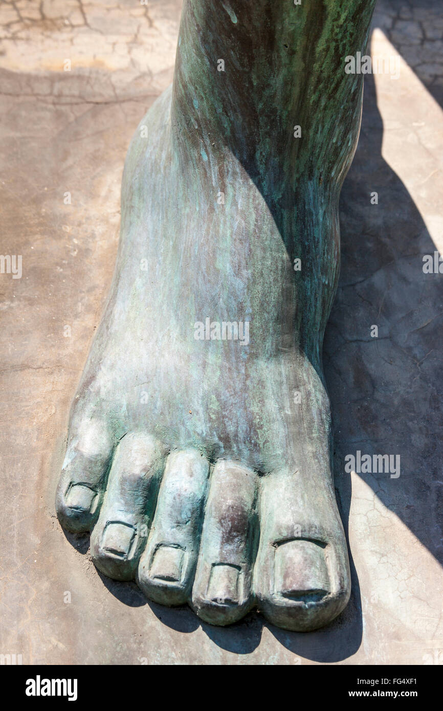 Man’s foot, Downfall sculpture by Dimitrie Cusa, Constanta, Romania commemorating 10th anniversary of Romanian Revolution Stock Photo