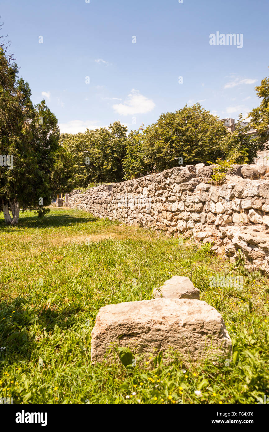Roman city wall in the Archaeological Park, Parcul Primariel, Constanta ...