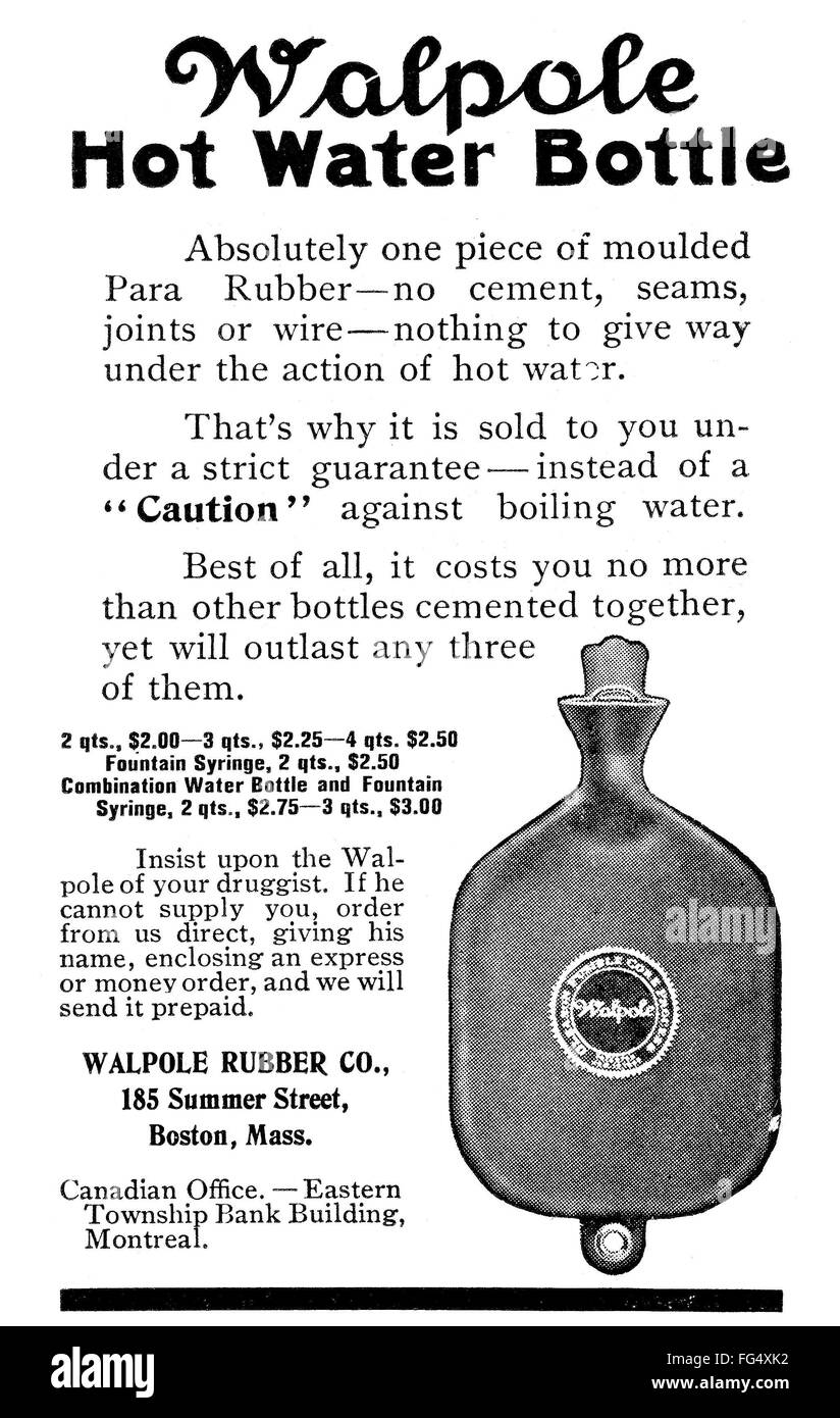 AD HOT WATER BOTTLE, 1911. /nAmerican magazine advertisement for