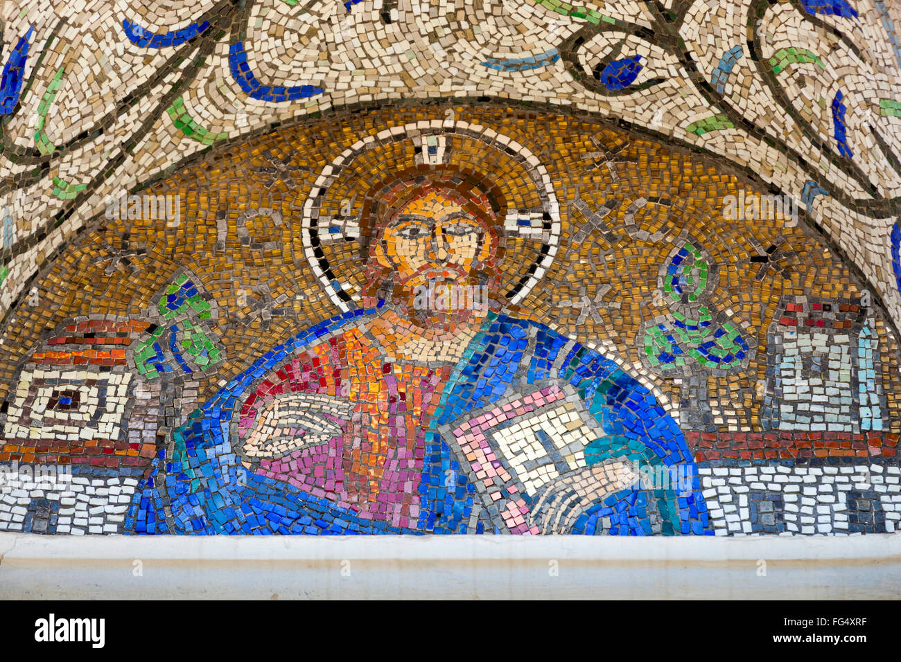 Mosaic of Christ on exterior of Saint Peter and Saint Paul the Apostles Cathedral, Constanta, Romania Stock Photo