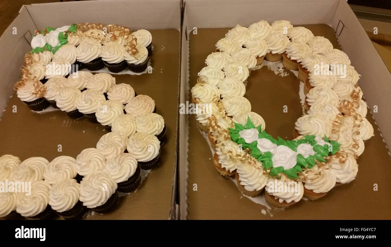 Download High Angle View Of Number 50 On Anniversary Cake In Box Stock Photo Alamy PSD Mockup Templates