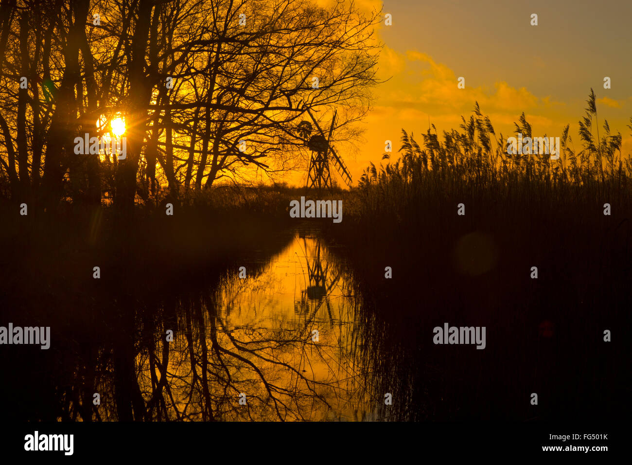 Clayrack Windpump How Hill Norfolk on a winters day Stock Photo
