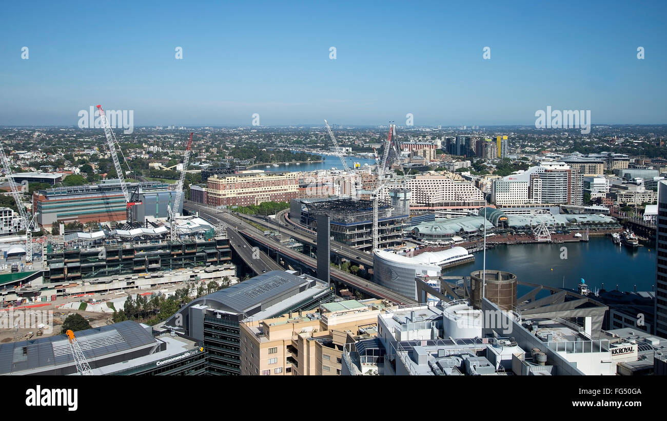 Stunning wide view of city area over Sydney, Australia Stock Photo