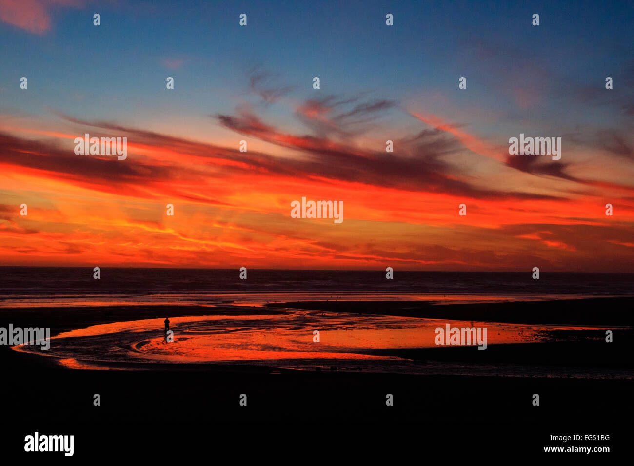 Amazing sunset on the D River Beach in Lincoln City Oregon, home of the world's shortest river