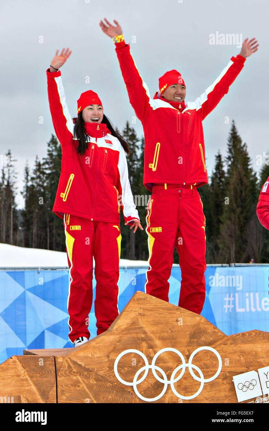 Lillehammer, Norway. 17th Feb, 2016. Zhu Zhenyu (R) and Meng Fanqi of ...