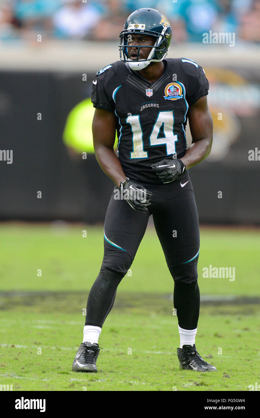 Jacksonville, FL, USA. 9th Dec, 2012. Jacksonville Jaguars wide receiver Justin Blackmon (14) during an NFL game against the New York Jets at EverBank Field on Dec 9, 2012 in Jacksonville, Florida. The Jets won 17-10.ZUMA Press/Scott A. Miller. © Scott A. Miller/ZUMA Wire/Alamy Live News Stock Photo