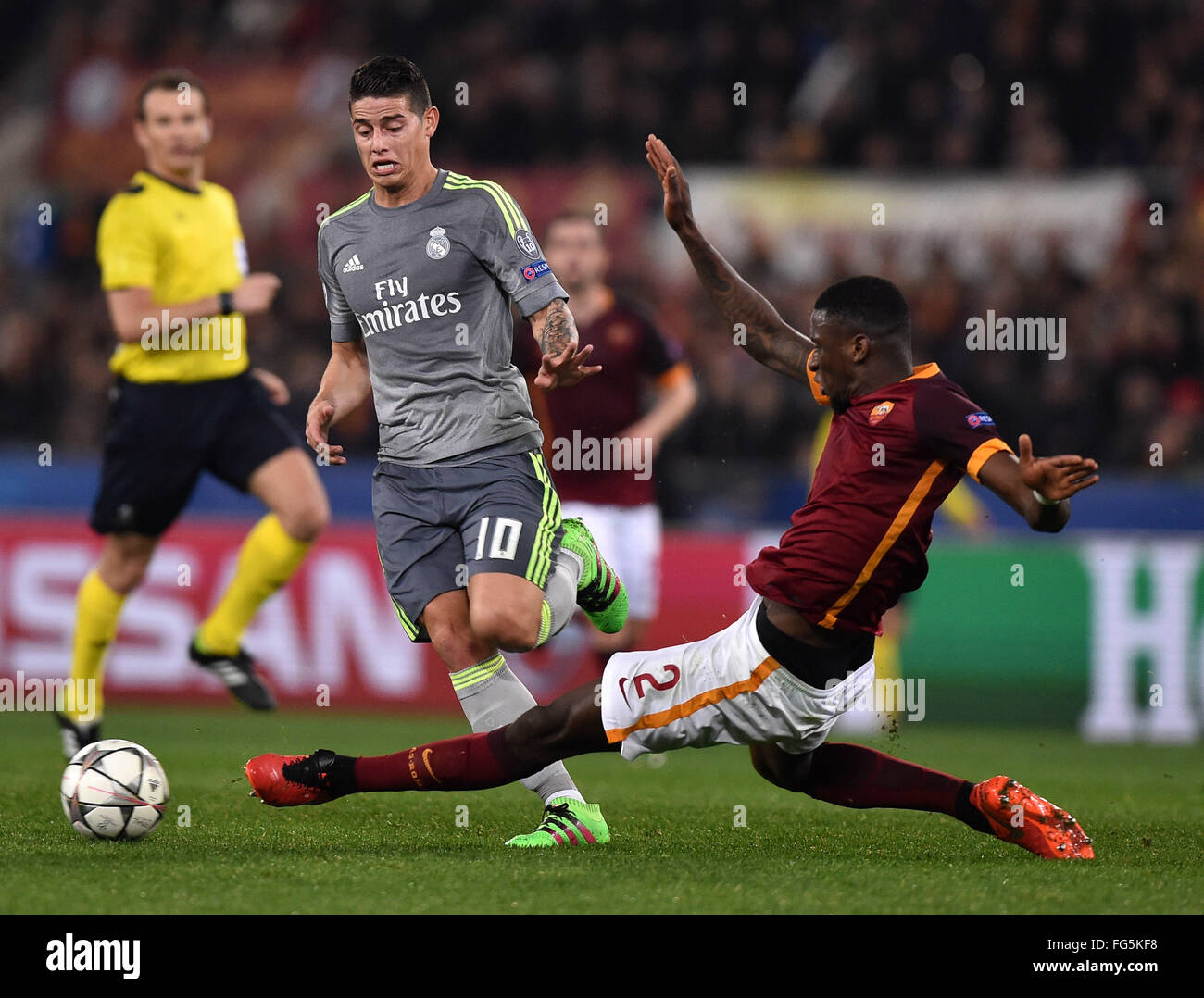 Rome, Italy. 17th Feb, 2016. Antonio Rudiger (R) of Roma ...