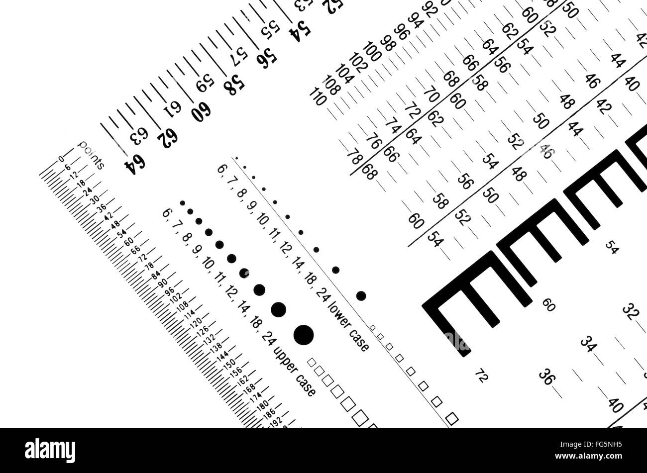 printer and designer gauge for measuring type sizes and other rulers
