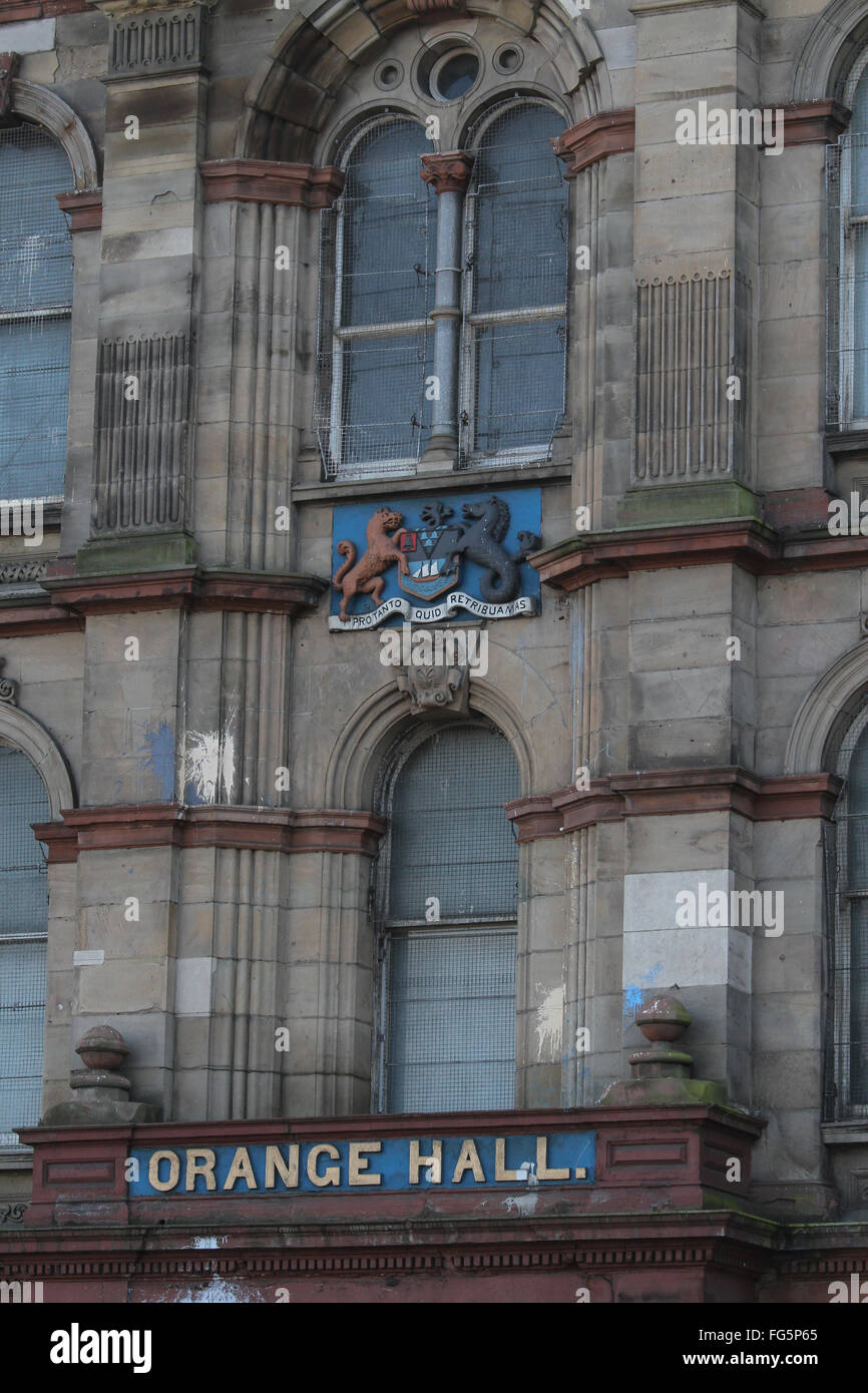 Front facade of Clifton Street Orange Hall near Carlisle Circus in North Belfast Stock Photo Alamy