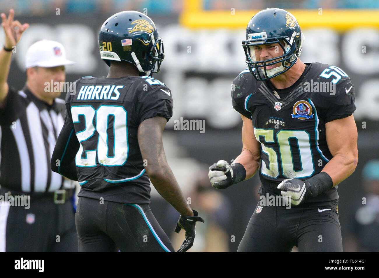 Jacksonville, FL, USA. 9th Dec, 2012. Jacksonville Jaguars outside linebacker Russell Allen (50) during an NFL game against the New York Jets at EverBank Field on Dec 9, 2012 in Jacksonville, Florida. The Jets won 17-10.ZUMA Press/Scott A. Miller. © Scott A. Miller/ZUMA Wire/Alamy Live News Stock Photo