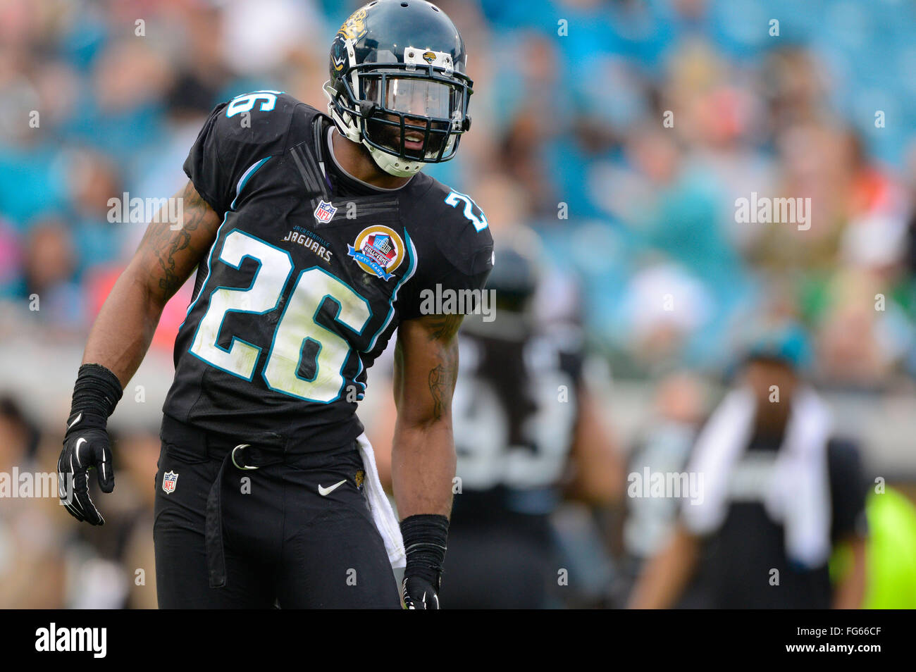 Dec. 9, 2012 - Jacksonville, FL, USA - Jacksonville Jaguars strong safety Dawan Landry (26) during an NFL game against the New York Jets at EverBank Field on Dec 9, 2012 in Jacksonville, Florida. The Jets won 17-10...ZUMA Press/Scott A. Miller. (Credit Image: © Scott A. Miller via ZUMA Wire) Stock Photo