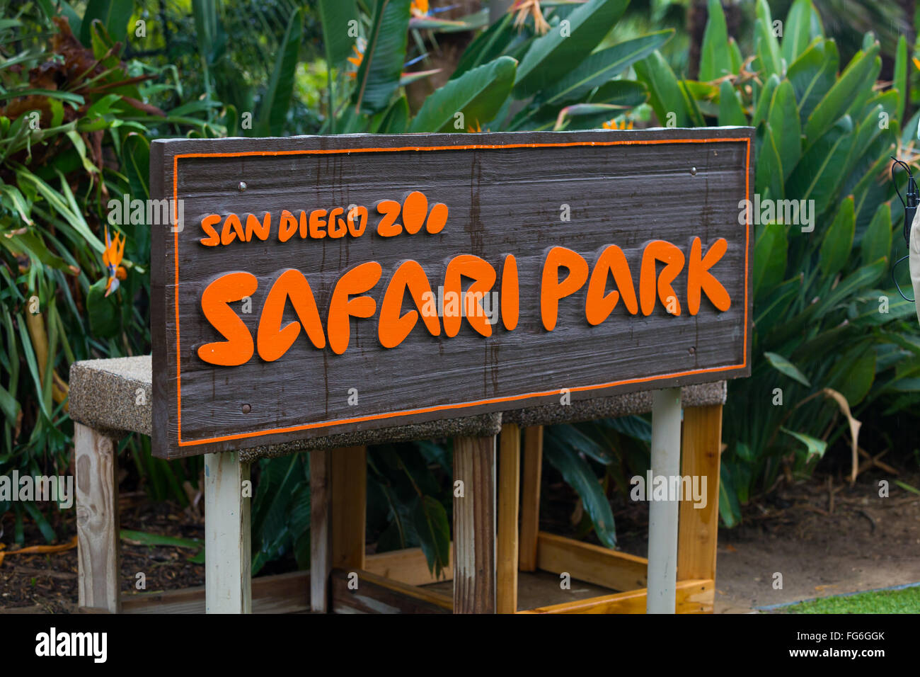Sign for the San Diego Zoo Safari Park in California. Stock Photo