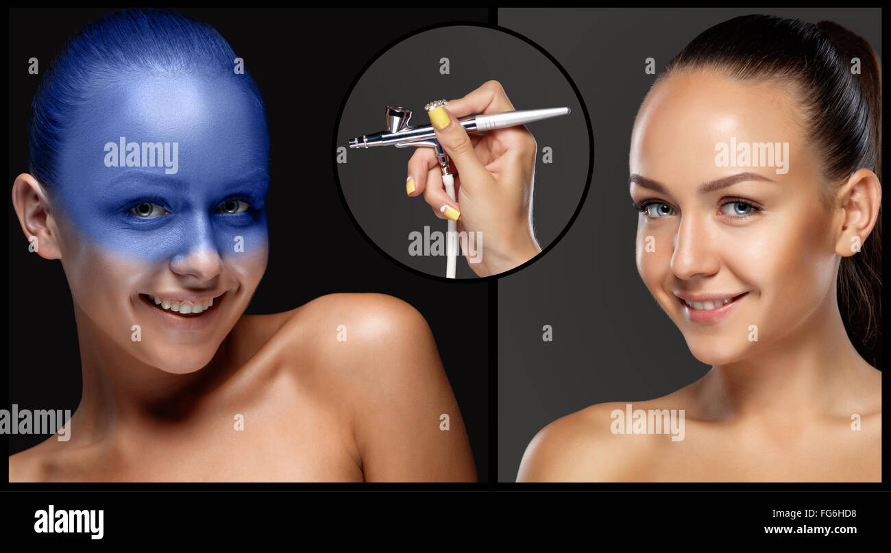 Air Brush Makeup Stock Photo - Download Image Now - Airbrush, Make