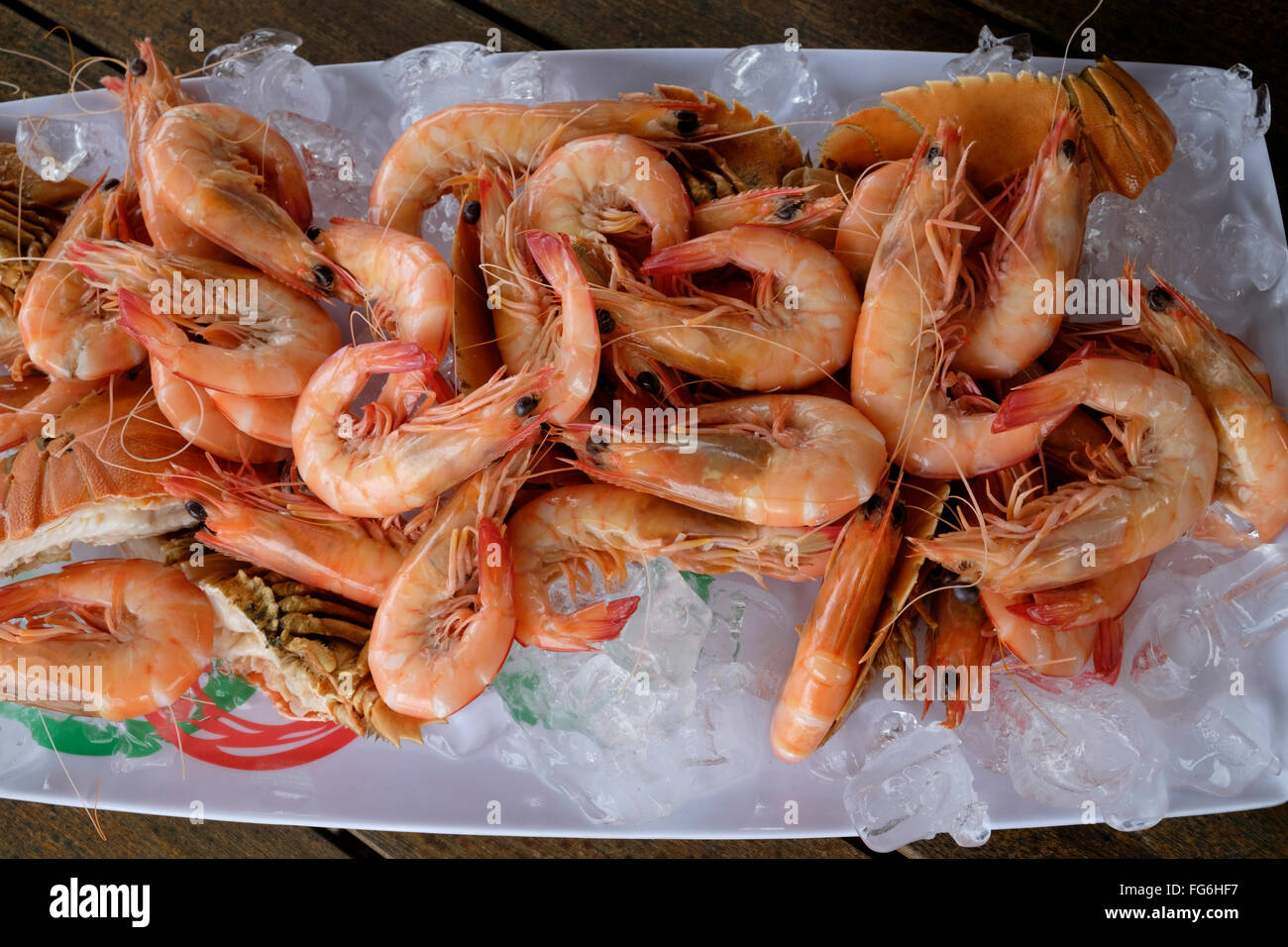 Fresh Prawns for Christmas lunch with family Stock Photo