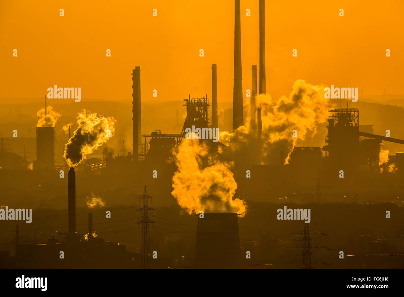 Skyline Of ThyssenKrupp Steel Works In Duisburg, Germany, Sunset ...