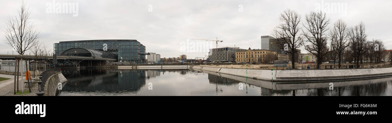 BERLIN - FEBRUARY 16: 'Berlin Hauptbahnhof'  (German for Berlin Main Station) and surrounding under construction in Berlin Mitte Stock Photo