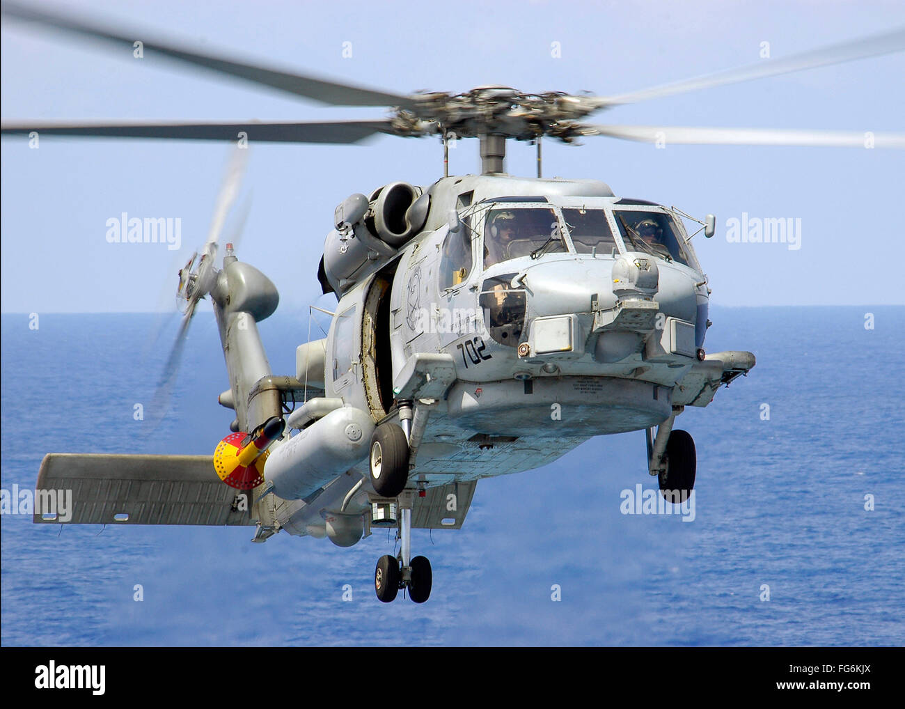 Seahawk helicopter, US Navy Seahawk helicopter in flight Stock Photo