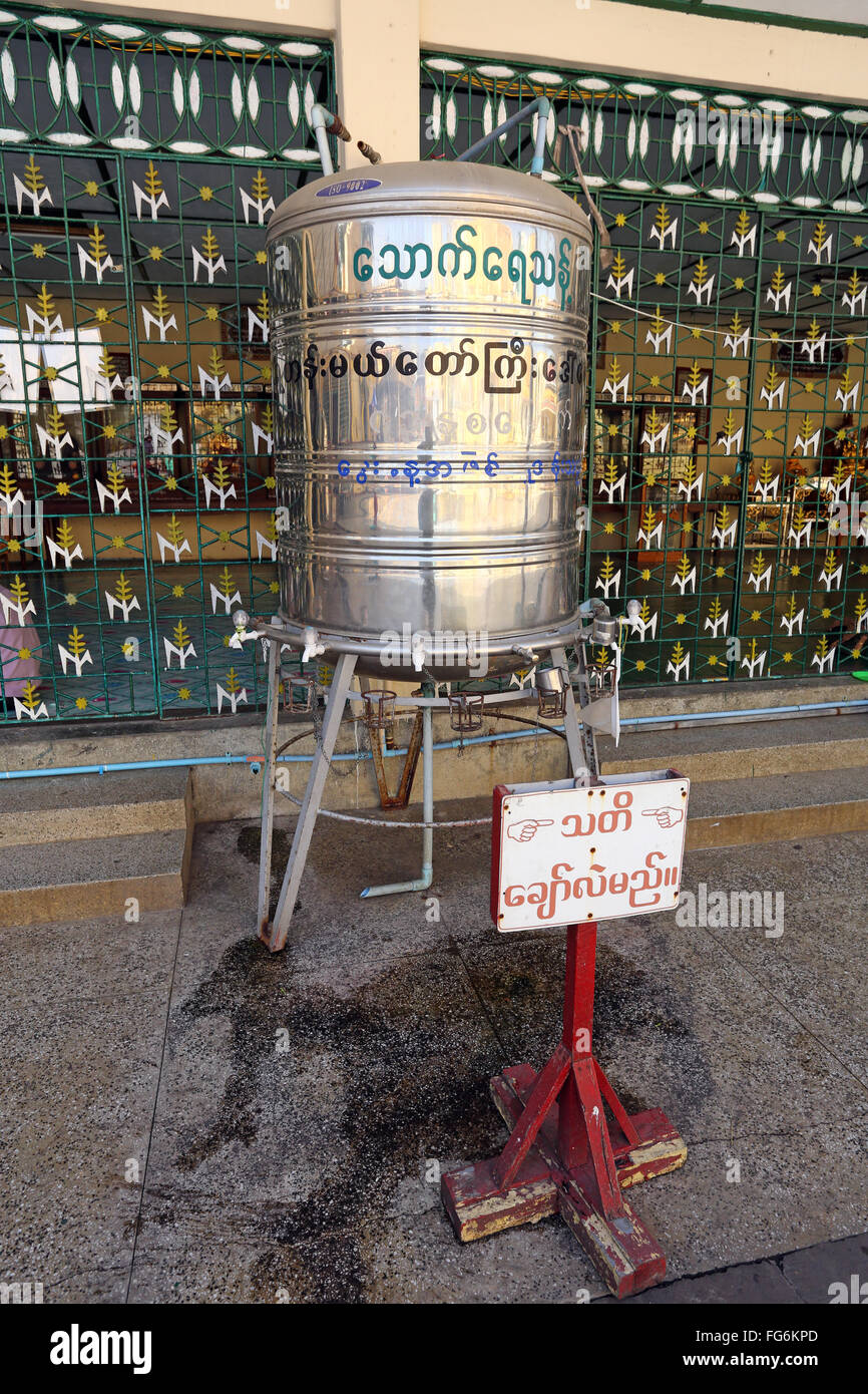 Drinking fountain for water at Botahtaung Pagoda, Yangon, Myanmar Stock