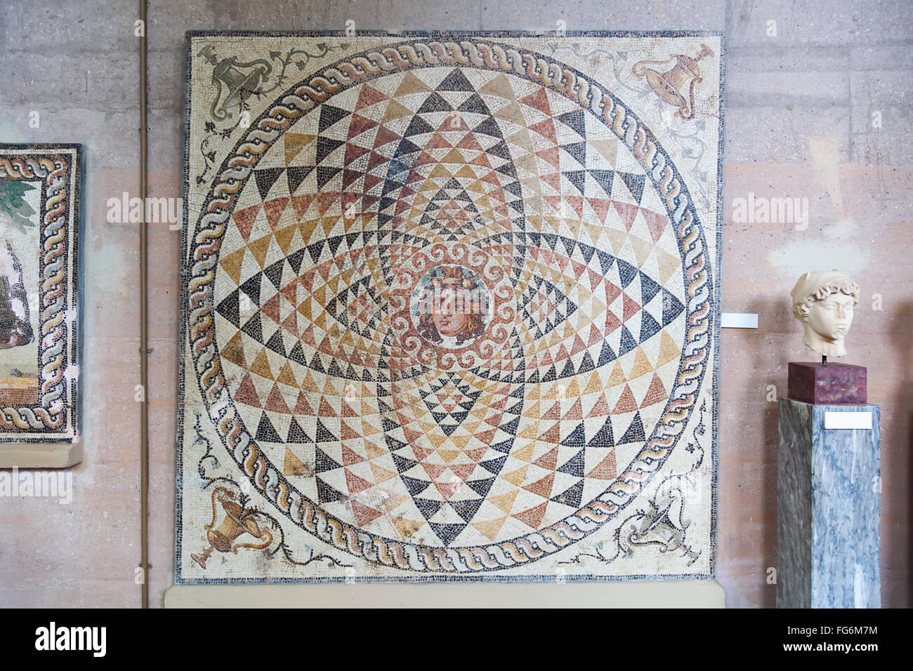 Tesselated floor on display in archaeological museum; Corinth, Greece Stock Photo