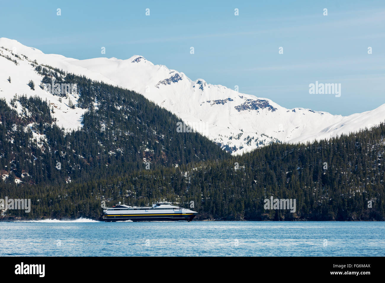 The Fast Ferry Chenega Of The Alaska Marine Highway System Motors Out Of The Passage Canal To Valdez, Prince William Sound, Whittier, Southcentral ... Stock Photo