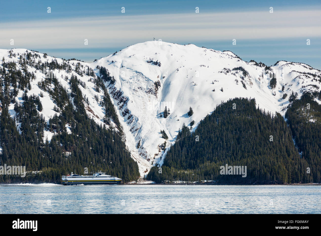 The Fast Ferry Chenega Of The Alaska Marine Highway System Motors Out Of The Passage Canal To Valdez, Prince William Sound, Whittier, Southcentral ... Stock Photo