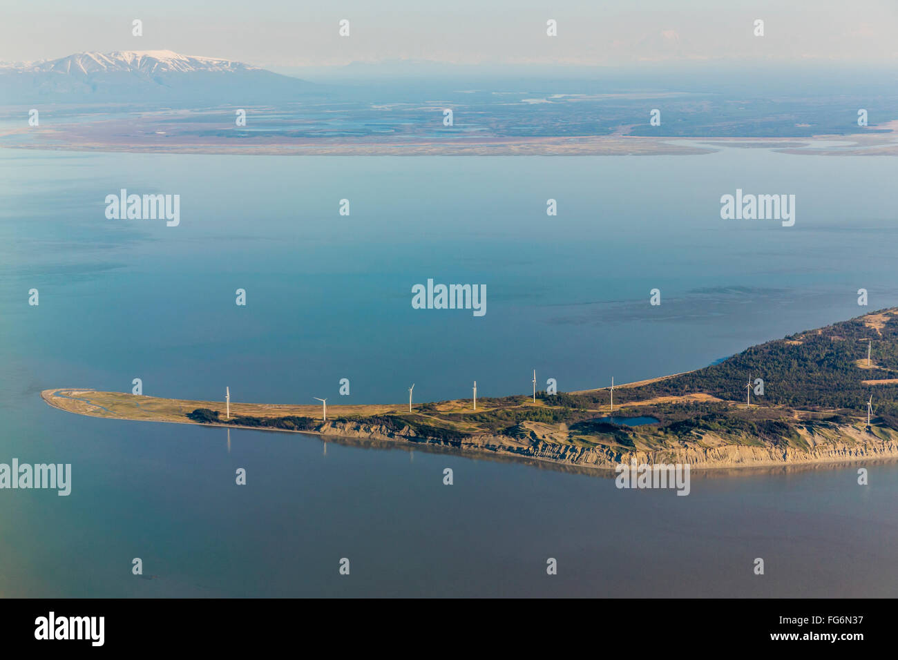 Aerial view of the Fire Island Wind turbine farm, Fire Island