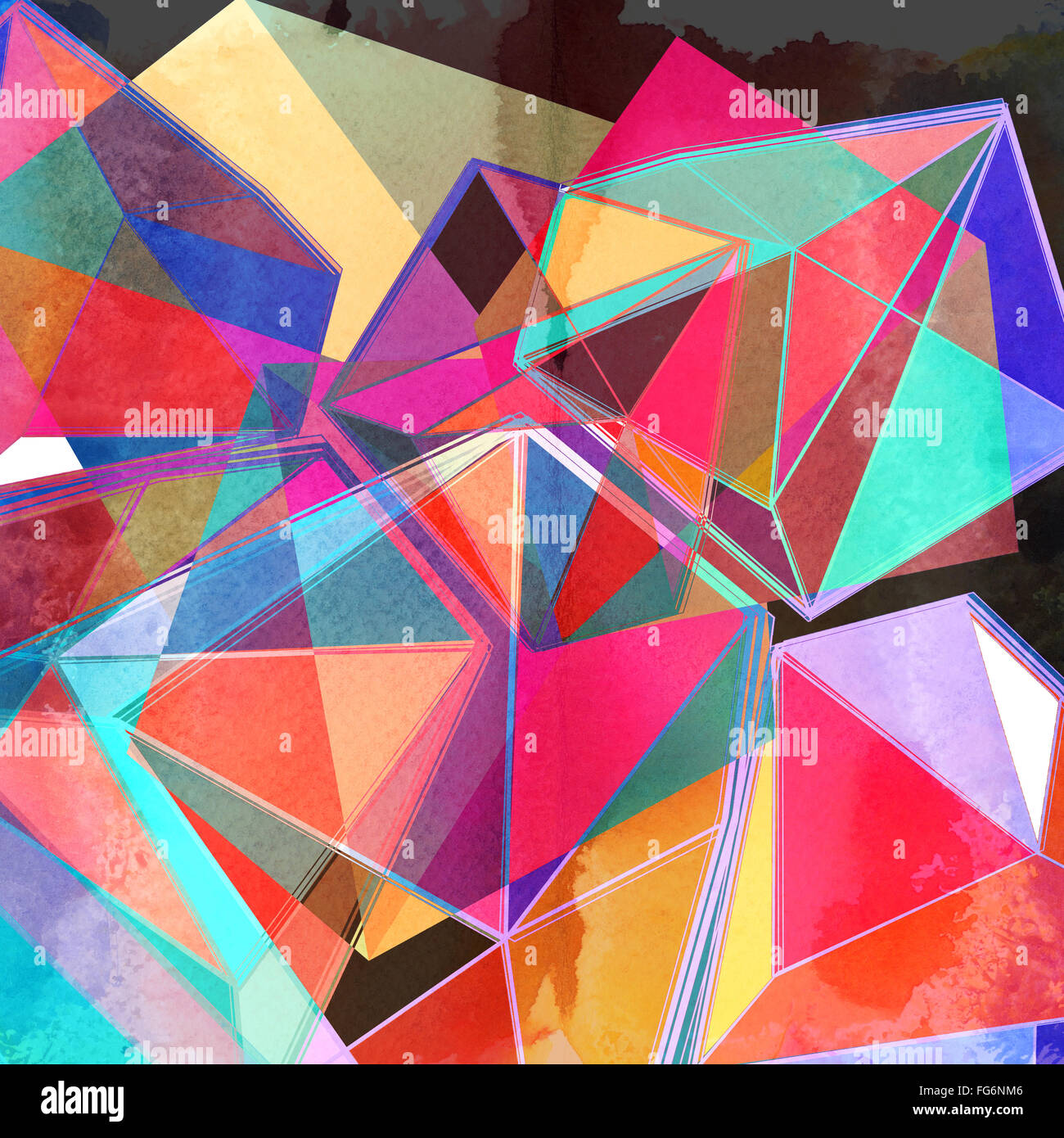Abstract watercolor background with colorful geometry elements Stock ...