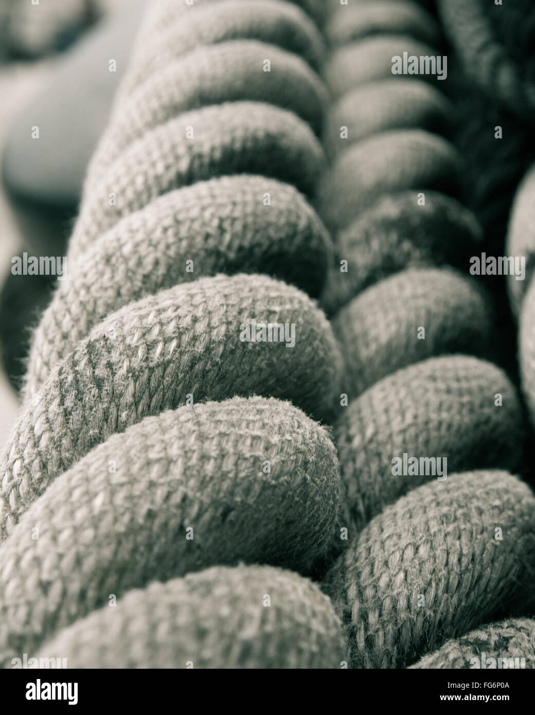 natural fiber cordage rope on an old sailing vessel Stock Photo