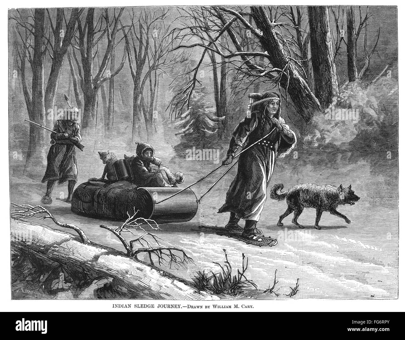 NATIVE AMERICANS SLED, 1875. /nA Native American family traveling by