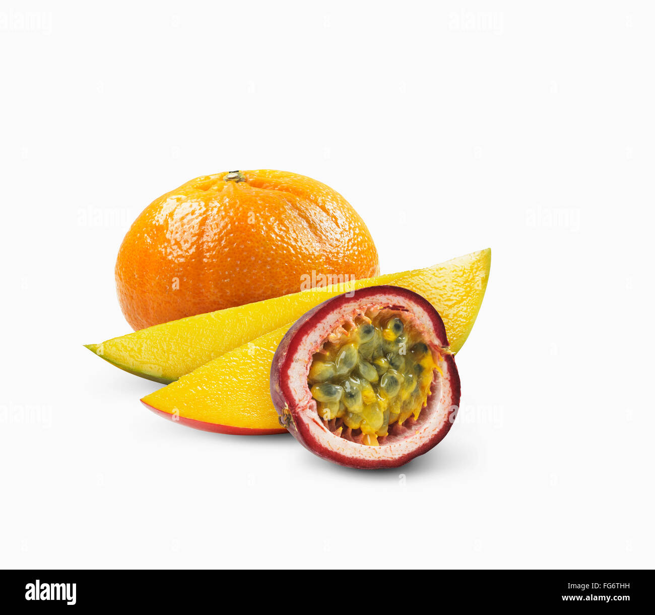 Mango, orange and passion fruit; Toronto, Ontario, Canada Stock Photo