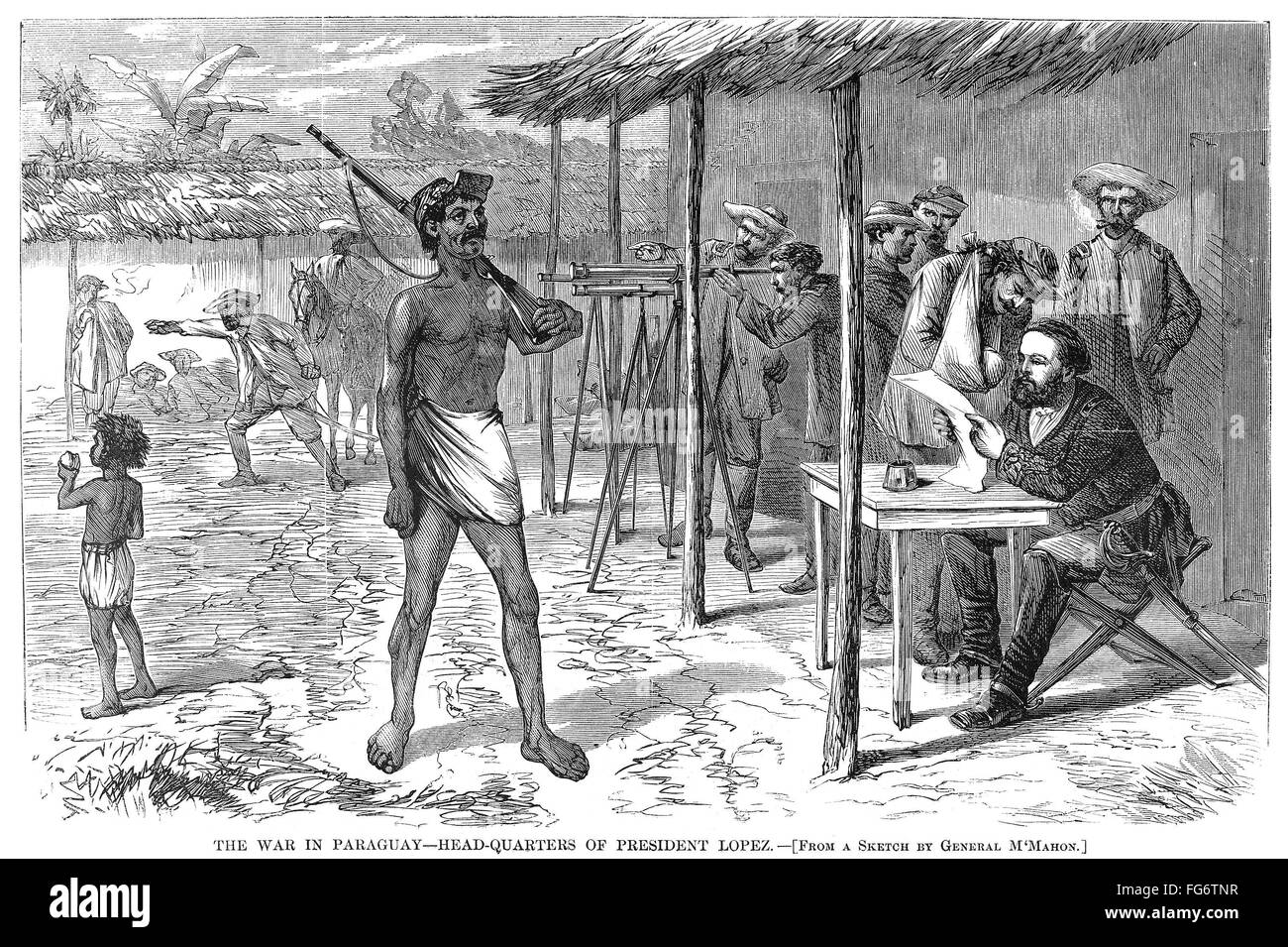 PARAGUAYAN WAR, 1870. /n'The War in Paraguay - Headquarters of President Lopez.' The War of the Triple Alliance, 1865-1870. Wood engraving from an American newspaper of 1870. Stock Photo