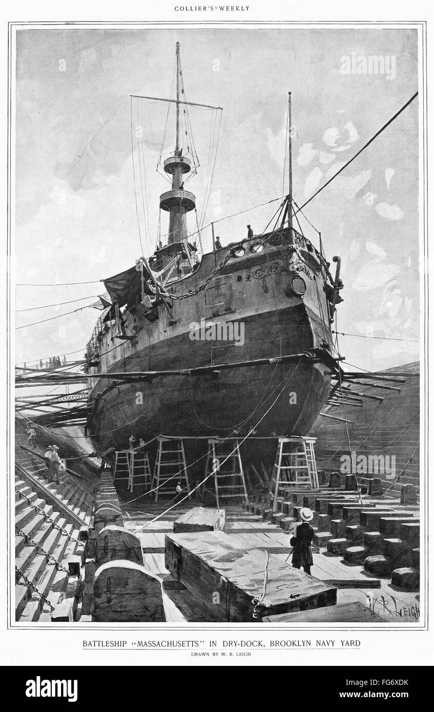 USS MASSACHUSETTS, 1898. /nThe USS Massachusetts in drydock at the