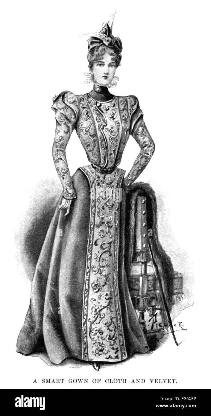 FASHION: GOWN, 1898. /nCloth and velvet gown. English illustration, 1898. Stock Photo