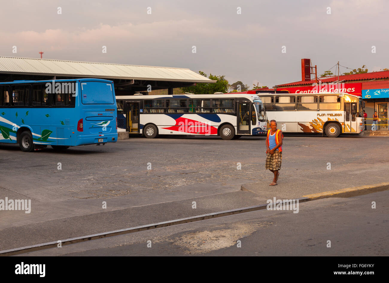 The main bus station 'Terminal de Buses de Quepos' in Quepos, Puntarenas Province, Costa Rica. Stock Photo