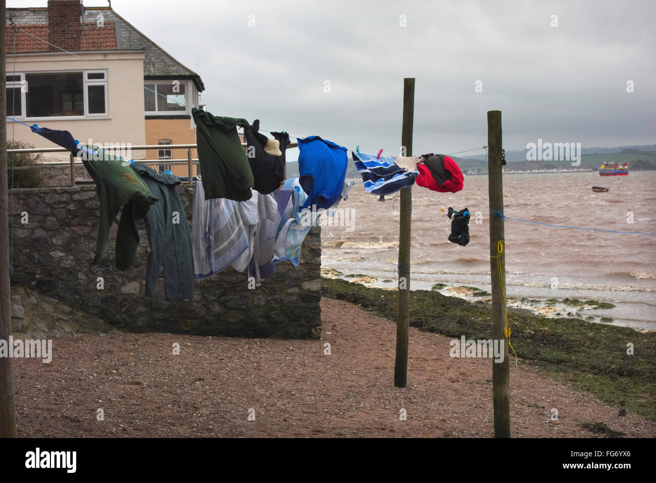 A drying breeze at Lympstone on the Exe estuary Stock Photo