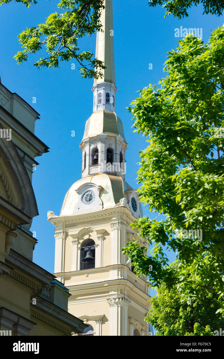 Bell tower, The Cathedral of St.Peter and Paul, Zayachy Island, Saint Petersburg, Northwestern Region, Russian Republic Stock Photo