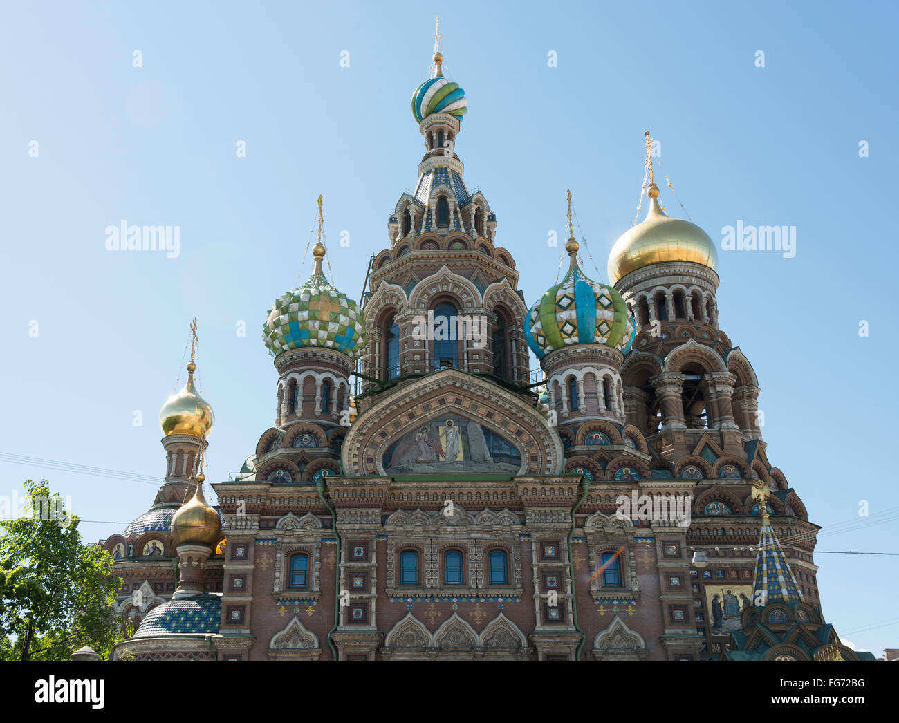 The Church of the Savior on Spilled Blood from Griboyedov Canal Embankment, Saint Petersburg, Northwestern Region, Russia Stock Photo
