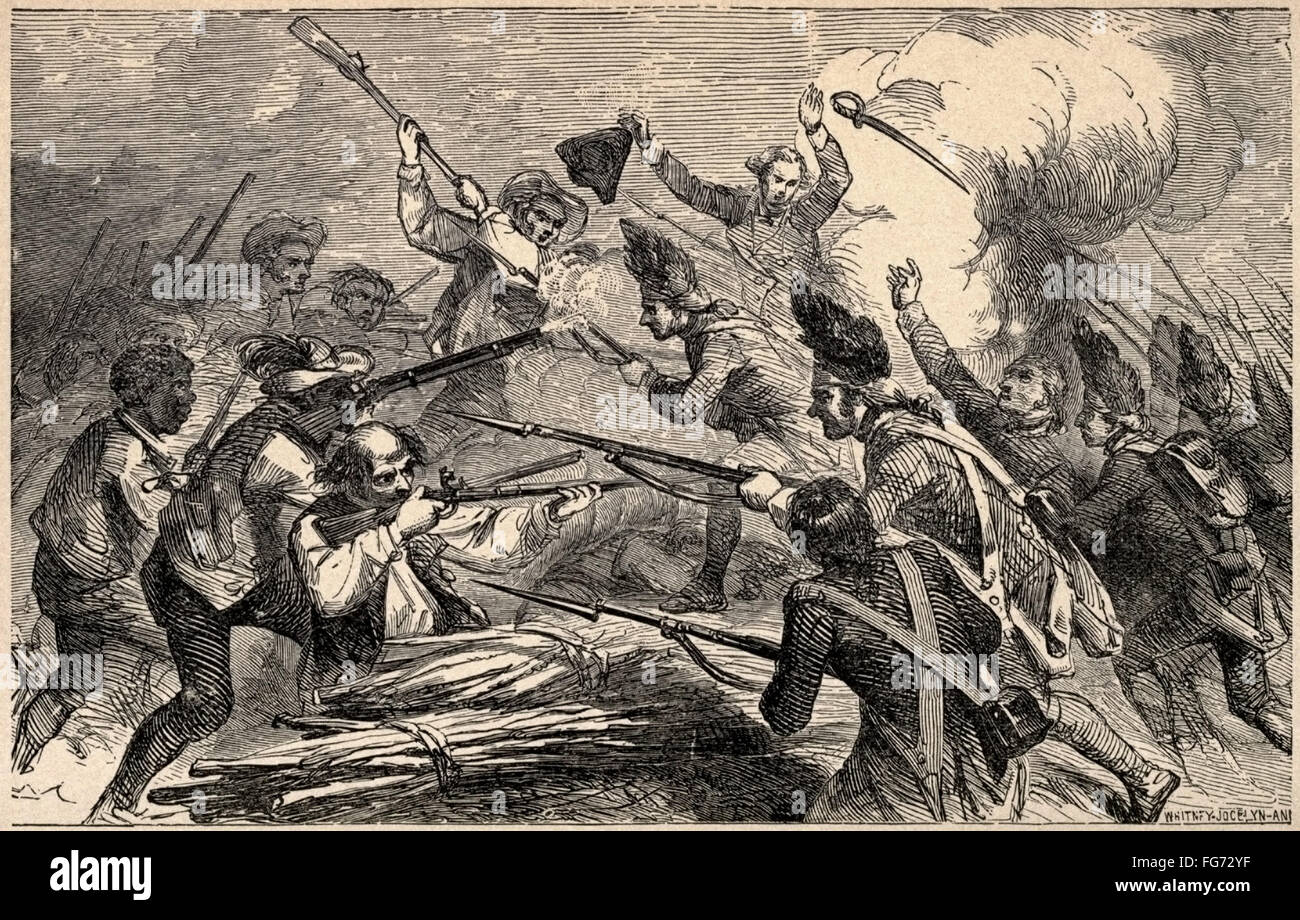 BATTLE OF BUNKER HILL, 1775. /nPeter Salem shooting British Marine