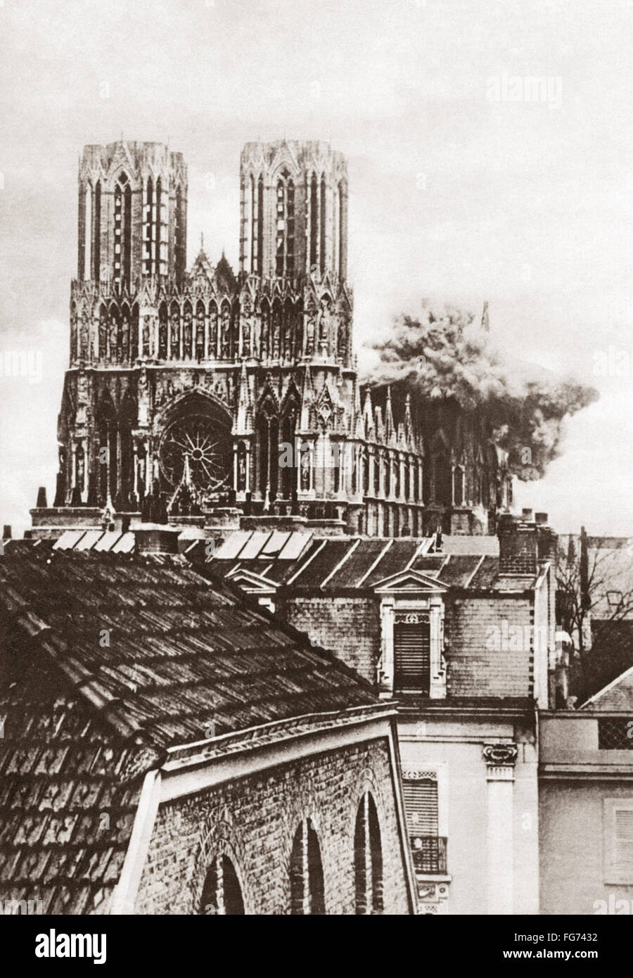 WWI: RHEIMS CATHEDRAL. /nDestruction of part of the cathedral at Rheims ...