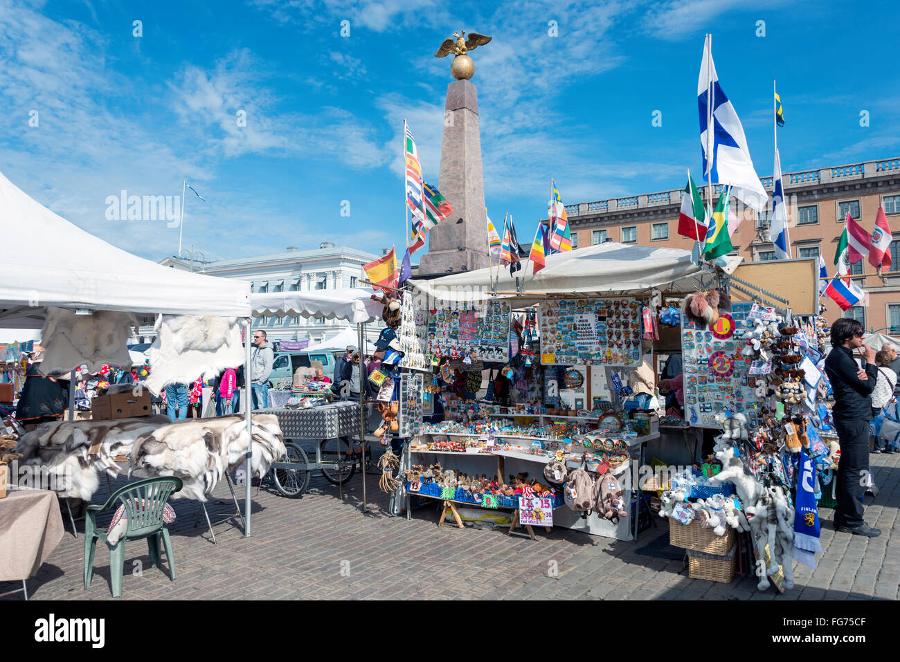 Souvenir stalls, Market Square (Kauppatori), Helsinki, Uusimaa Region, Republic of Finland Stock Photo