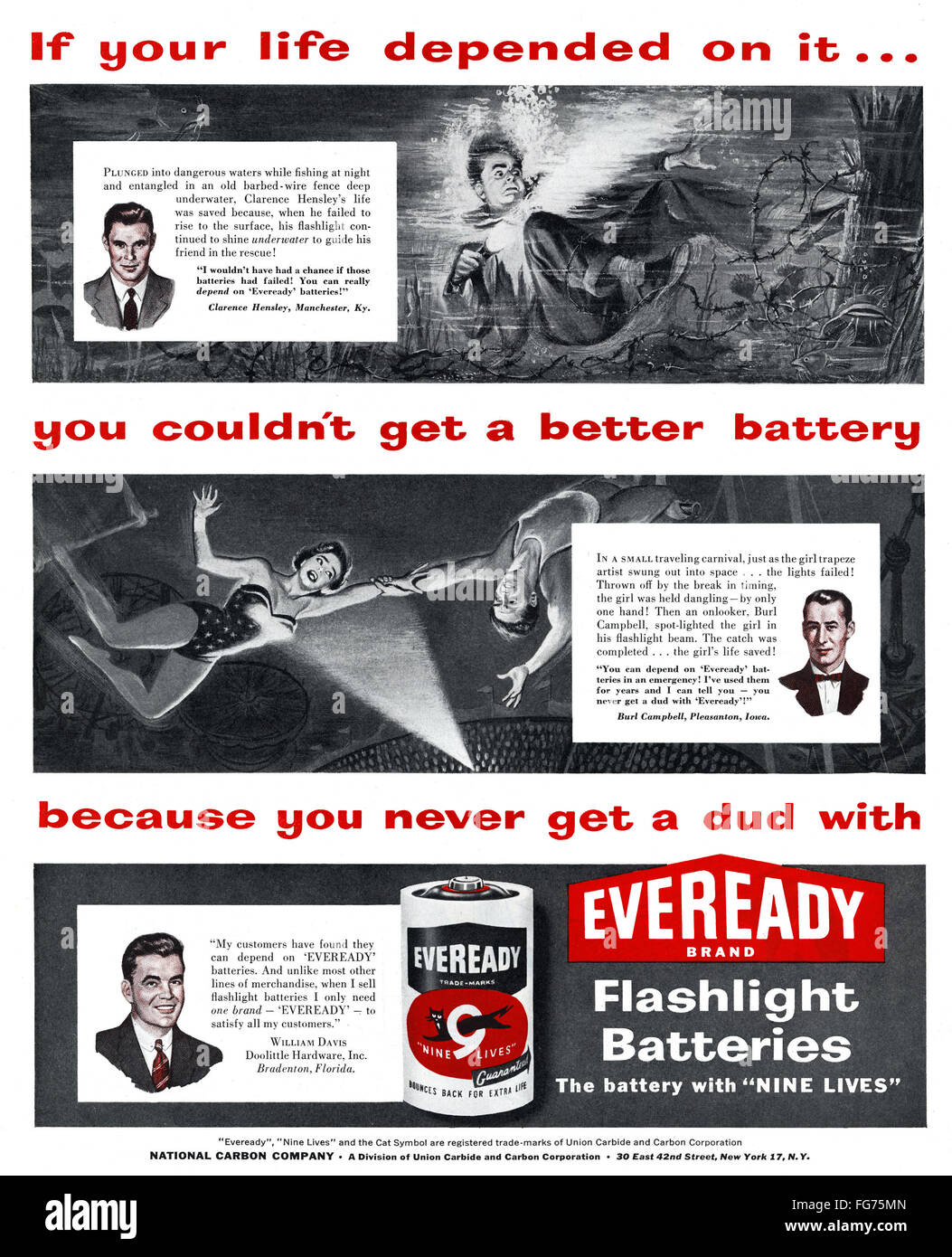 AD EVEREADY, 1954. /nAmerican advertisement for Eveready Flashlight