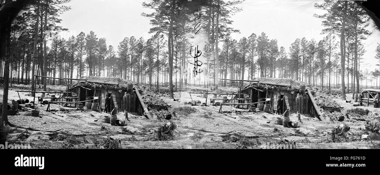 CIVIL WAR: SHELTER, 1865. /nA Union bomb proof shelter in Petersburg, Virginia. Photograph, 1865. Stock Photo