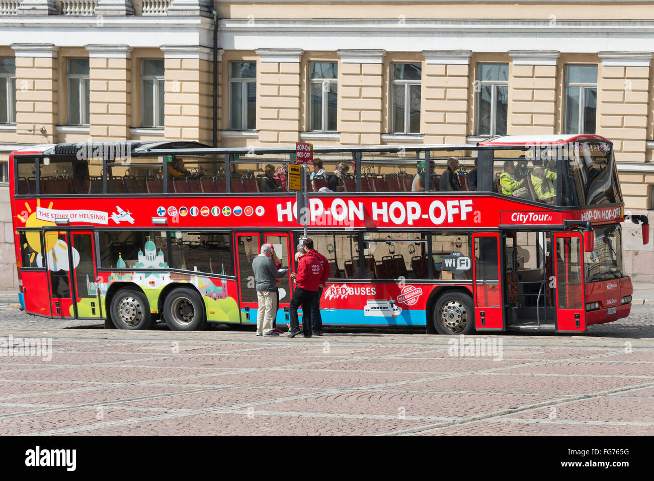 Hop-on Hop-off city sightseeing bus, Senate Square, Helsinki, Uusimaa Region, Republic of Finland Stock Photo