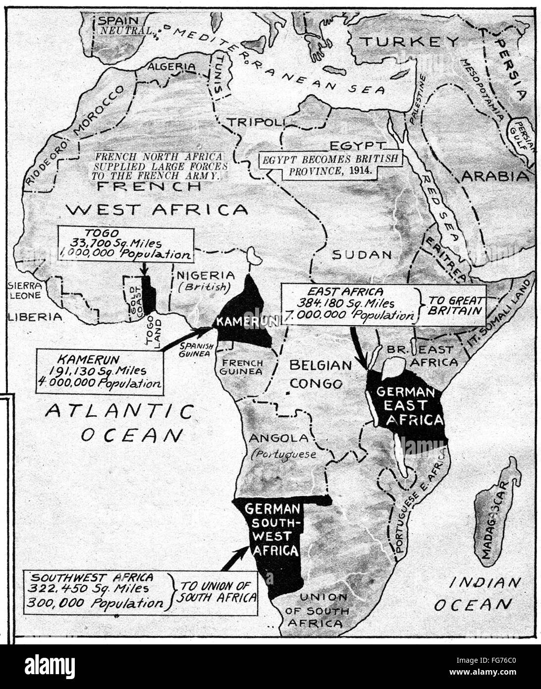 WORLD WAR I: MAP, C1919. /nFormer German territories taken under the ...