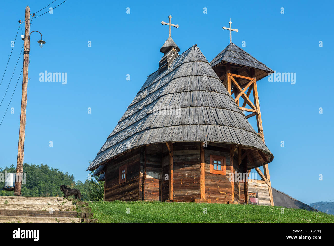 Wooden church of Saint Sava in Drvengrad village also called Kustendorf built by Emir Kusturica in Zlatibor District, Serbia Stock Photo