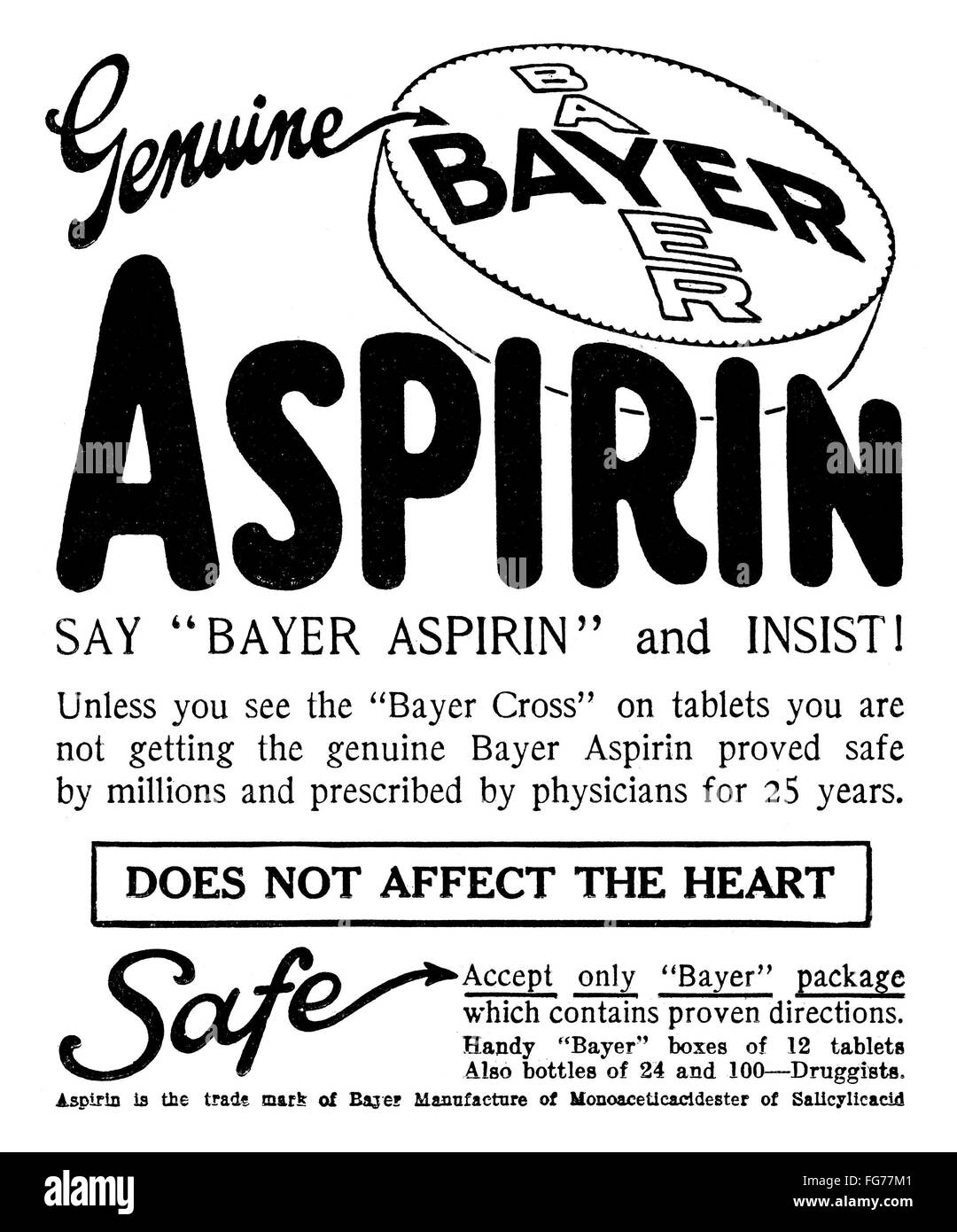 AD BAYER ASPIRIN, 1927. /nAmerican advertisement for Bayer Aspirin
