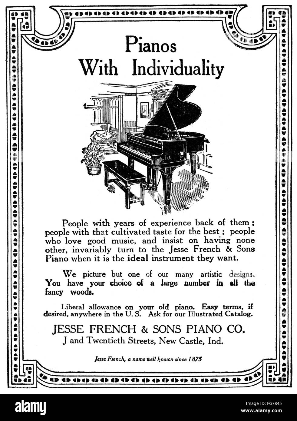 AD PIANOS, 1926. /nAmerican advertisement for Jesse French & Sons