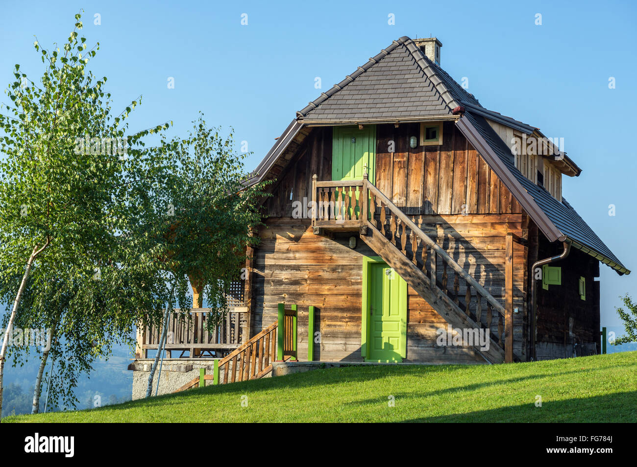 Wooden house in Drvengrad village also called Kustendorf  in Zlatibor District, Serbia Stock Photo